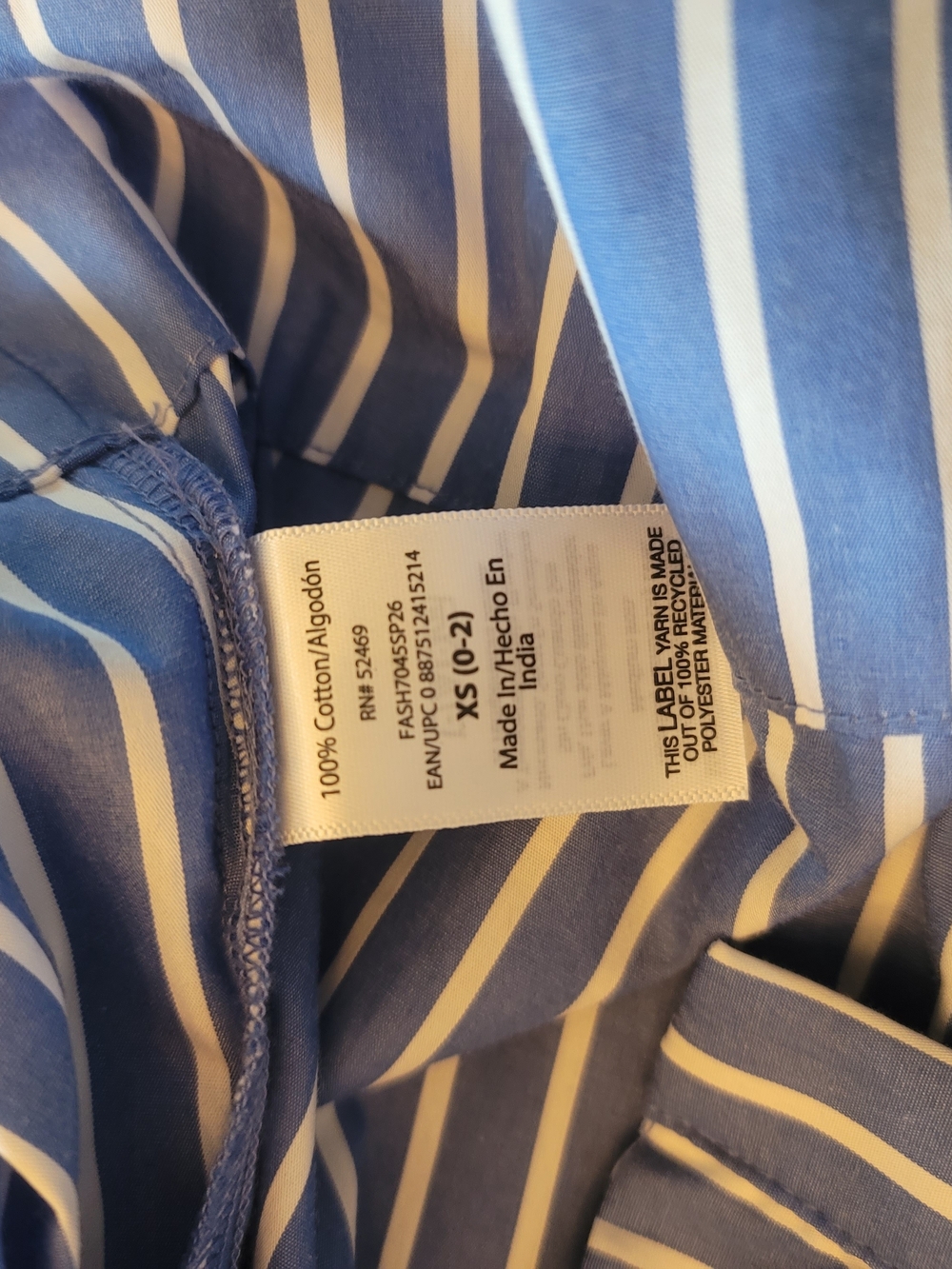 100% Cotton Blue and White Striped Shirt Dress with Tie Belt - Picture 5 of 5